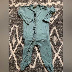 Spearmint green snap button closure ruffled footed bodysuit